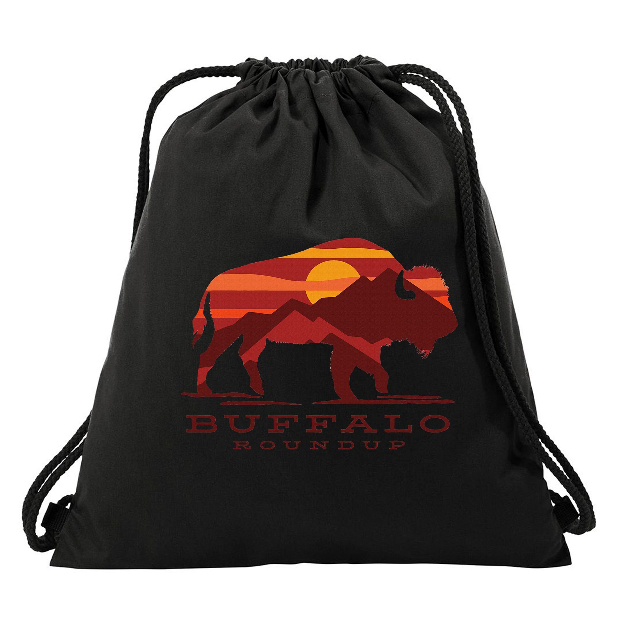Buffalo Roundup Custer State Park South Dakota Sunset Drawstring Bag