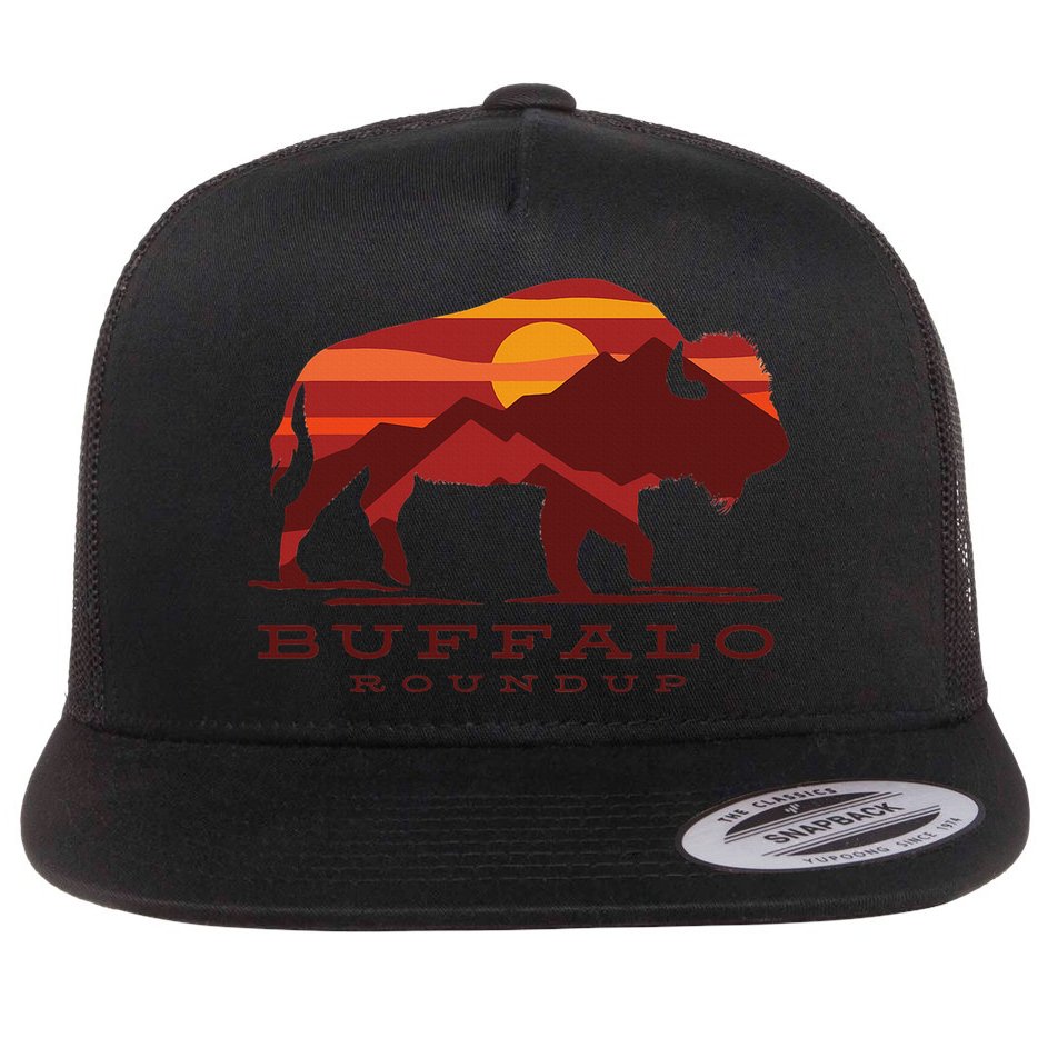 Buffalo Roundup Custer State Park South Dakota Sunset Flat Bill Trucker Hat