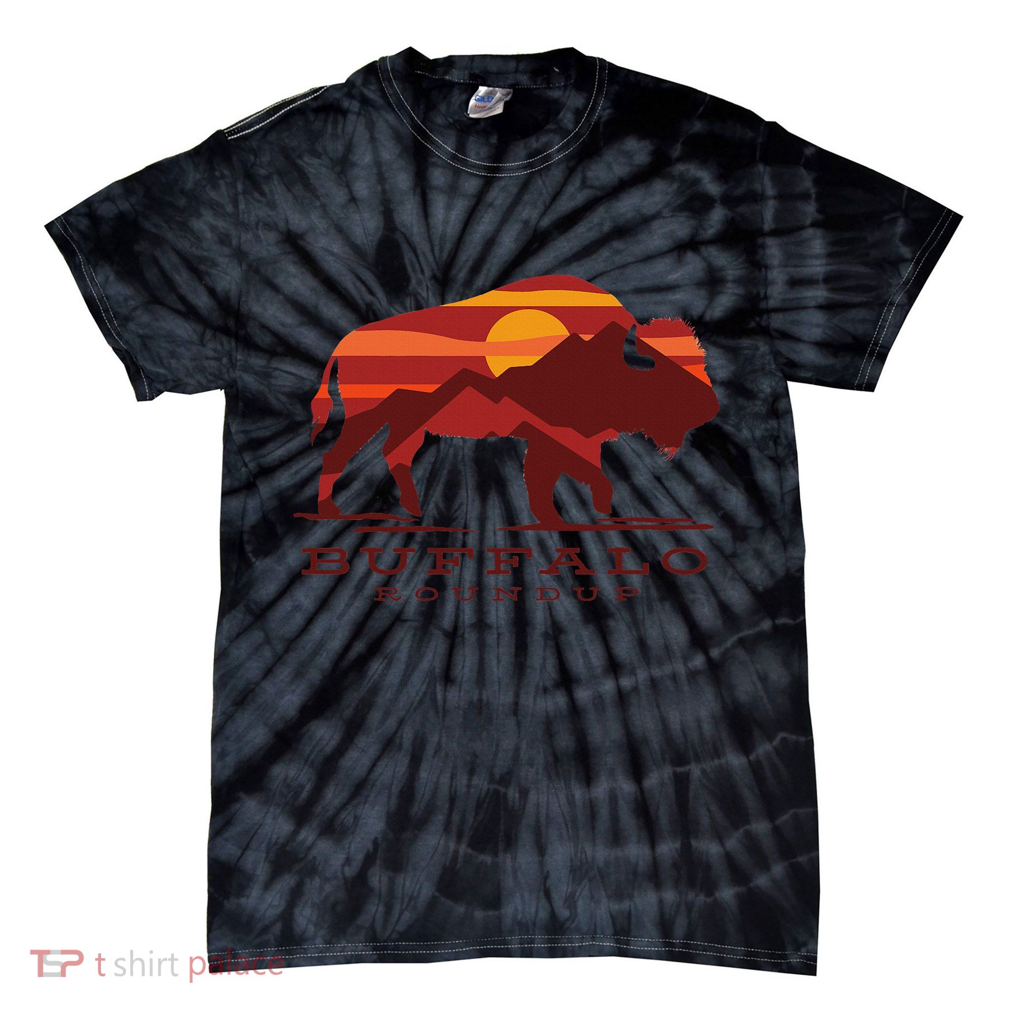 Buffalo Roundup Custer State Park South Dakota Sunset Tie-Dye T-Shirt
