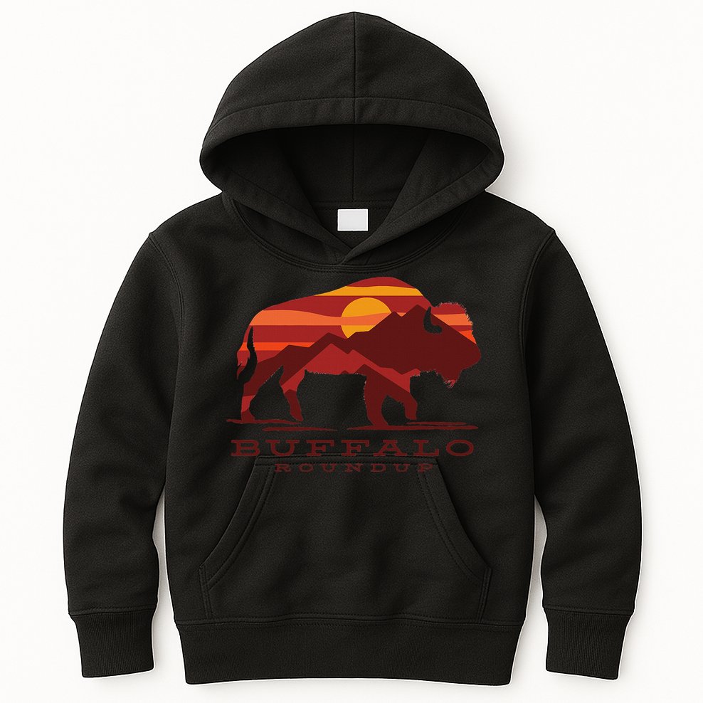 Buffalo Roundup Custer State Park South Dakota Sunset Kids Hoodie