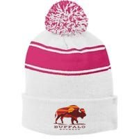 Buffalo Roundup Custer State Park South Dakota Sunset Stripe Pom Pom Beanie