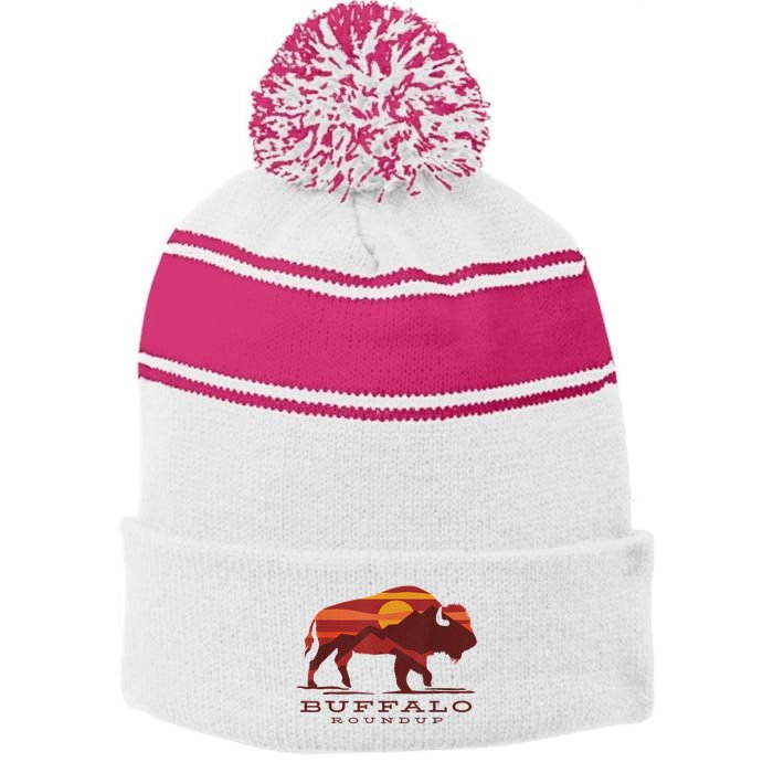 Buffalo Roundup Custer State Park South Dakota Sunset Stripe Pom Pom Beanie