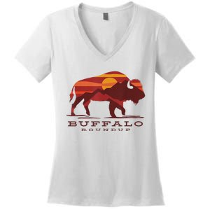 Buffalo Roundup Custer State Park South Dakota Sunset Women's V-Neck T-Shirt