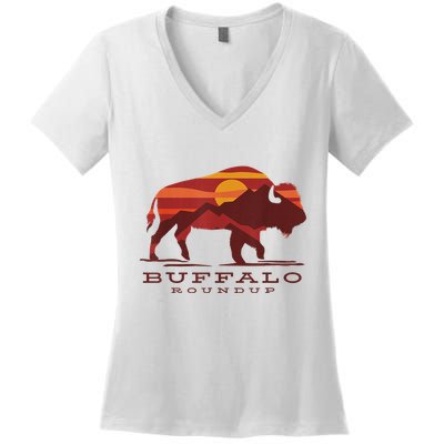 Buffalo Roundup Custer State Park South Dakota Sunset Women's V-Neck T-Shirt