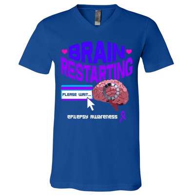 Brain Restart Cute Gift Purple Ribbon For Epilepsy Awareness Month Meaningful Gi V-Neck T-Shirt
