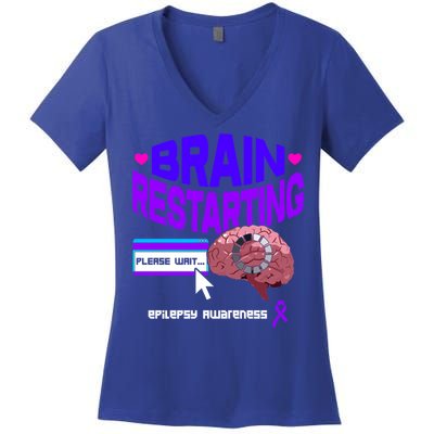 Brain Restart Cute Gift Purple Ribbon For Epilepsy Awareness Month Meaningful Gi Women's V-Neck T-Shirt