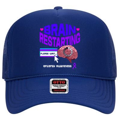 Brain Restart Cute Gift Purple Ribbon For Epilepsy Awareness Month Meaningful Gi High Crown Mesh Back Trucker Hat