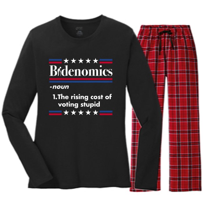 Bidenomics Rising Cost Of Voting Joe Biden Funny Satire Women's Long Sleeve Flannel Pajama Set 