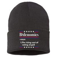 Bidenomics Rising Cost Of Voting Joe Biden Funny Satire Sustainable Knit Beanie