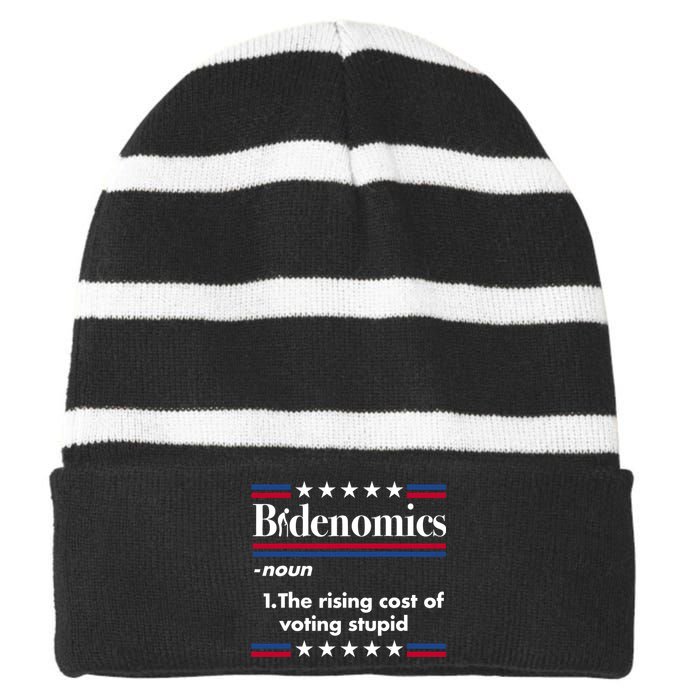 Bidenomics Rising Cost Of Voting Joe Biden Funny Satire Striped Beanie with Solid Band