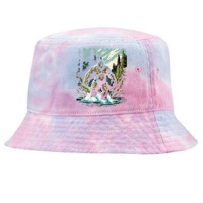 Bigfoot River Crossing in National Forest Sasquatch Cryptid Tie-Dyed Bucket Hat