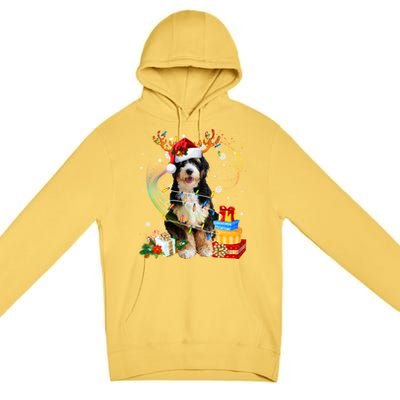 Bernedoodle Reindeer Christmas Lights Funny Dog Xmas Gift Cool Gift Premium Pullover Hoodie