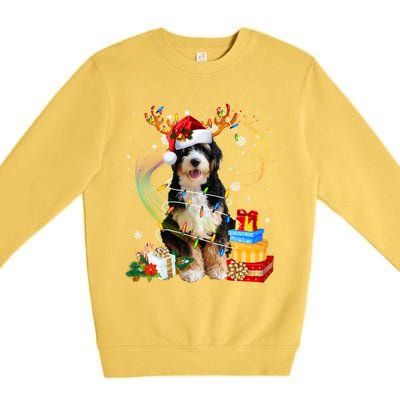 Bernedoodle Reindeer Christmas Lights Funny Dog Xmas Gift Cool Gift Premium Crewneck Sweatshirt