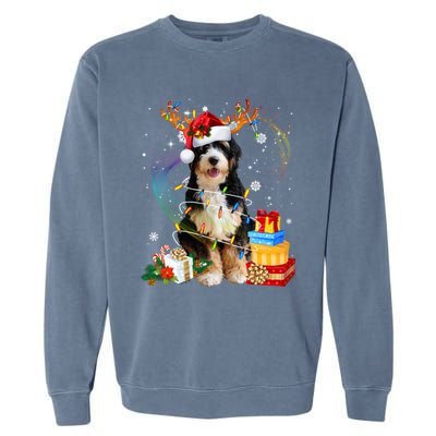 Bernedoodle Reindeer Christmas Lights Funny Dog Xmas Gift Cool Gift Garment-Dyed Sweatshirt