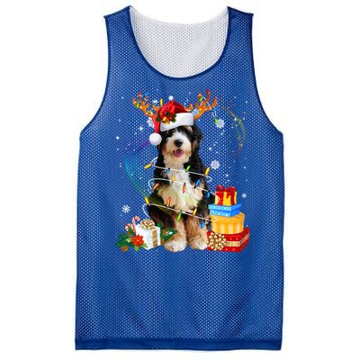 Bernedoodle Reindeer Christmas Lights Funny Dog Xmas Gift Cool Gift Mesh Reversible Basketball Jersey Tank