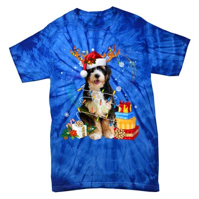 Bernedoodle Reindeer Christmas Lights Funny Dog Xmas Gift Cool Gift Tie-Dye T-Shirt