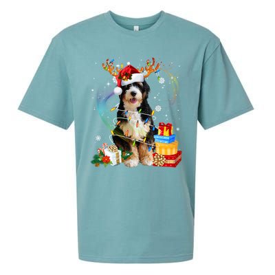 Bernedoodle Reindeer Christmas Lights Funny Dog Xmas Gift Cool Gift Sueded Cloud Jersey T-Shirt