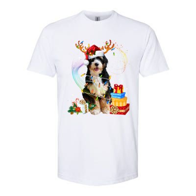 Bernedoodle Reindeer Christmas Lights Funny Dog Xmas Gift Cool Gift Softstyle CVC T-Shirt