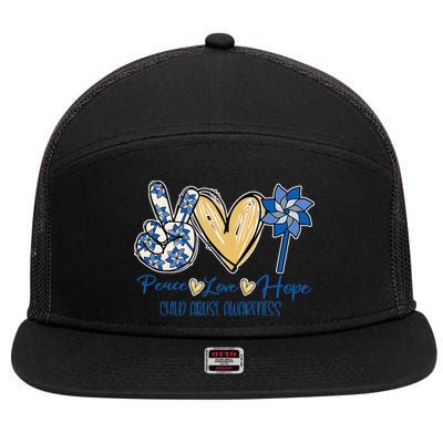 Blue rainbow child abuse prevention awareness month 247365 7 Panel Mesh Trucker Snapback Hat