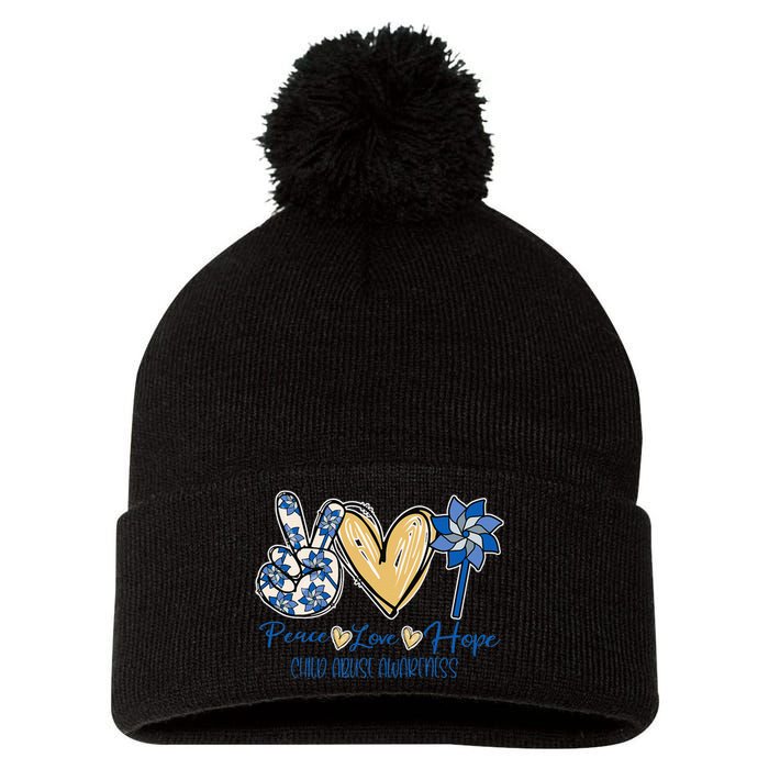 Blue rainbow child abuse prevention awareness month 247365 Pom Pom 12in Knit Beanie