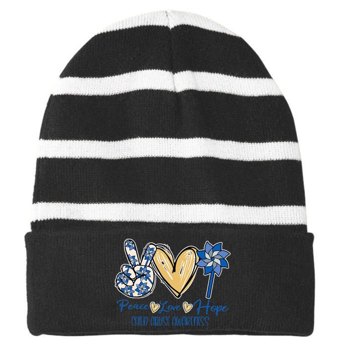 Blue rainbow child abuse prevention awareness month 247365 Striped Beanie with Solid Band