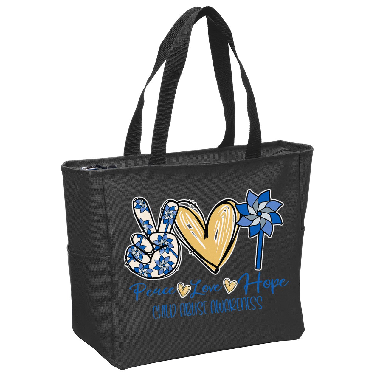 Blue rainbow child abuse prevention awareness month 247365 Zip Tote Bag
