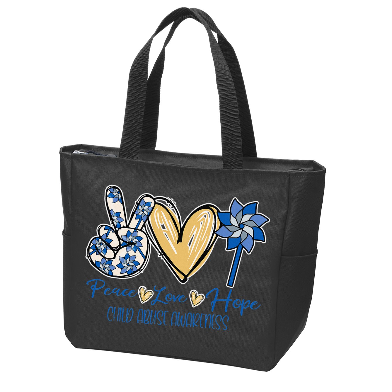 Blue rainbow child abuse prevention awareness month 247365 Zip Tote Bag