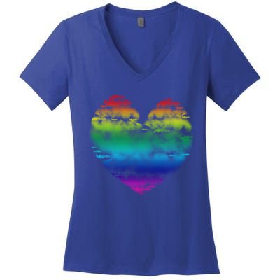 Big Rainbow Clouds Heart Tee Cute Valentines Day Gift Great Gift Women's V-Neck T-Shirt