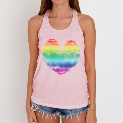 Big Rainbow Clouds Heart Tee Cute Valentines Day Gift Great Gift Women's Knotted Racerback Tank