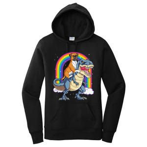 Boxer Riding Dinosaur T rex Gift Dog Lover Rainbow Women's Pullover Hoodie