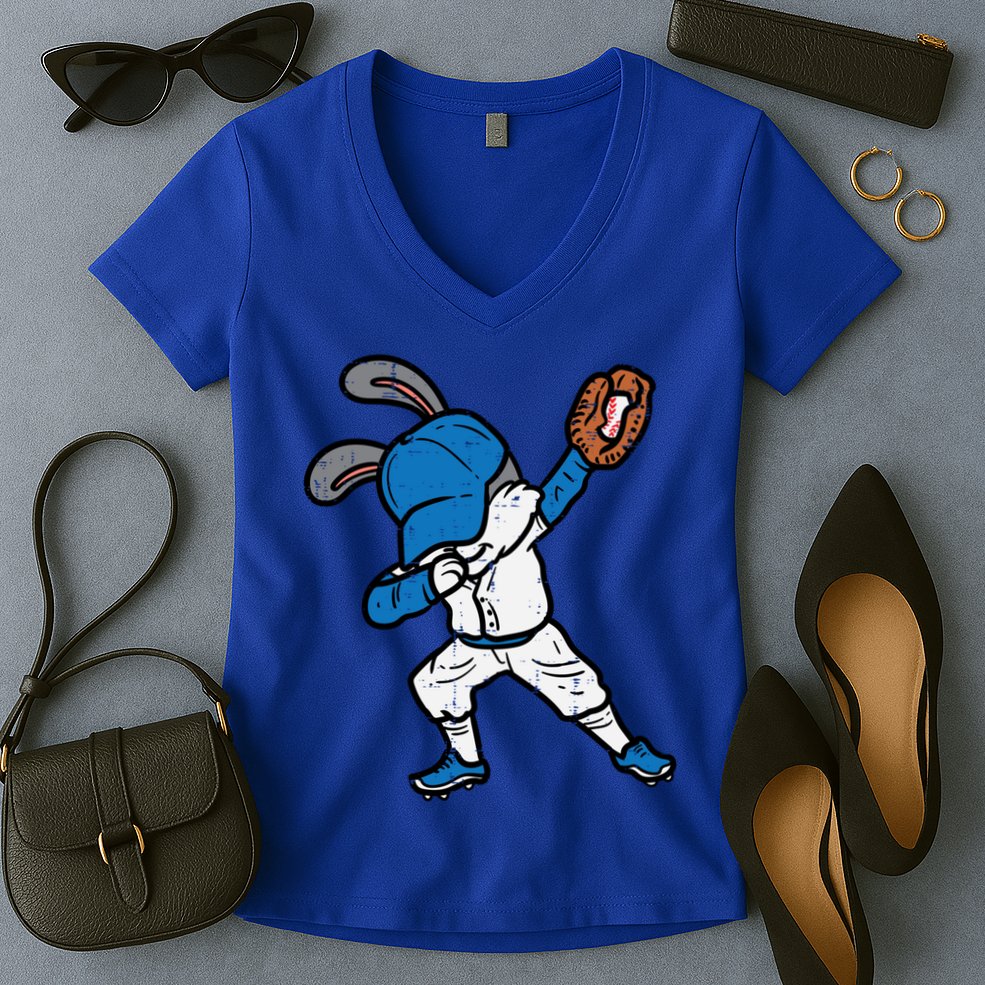 Bunny Rabbit Dab Baseball Easter Sport Pitcher Gift Women's V-Neck T-Shirt