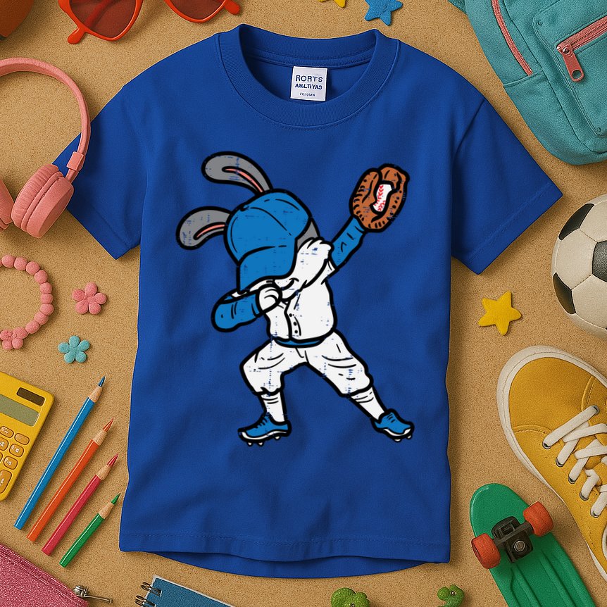 Bunny Rabbit Dab Baseball Easter Sport Pitcher Gift Kids T-Shirt