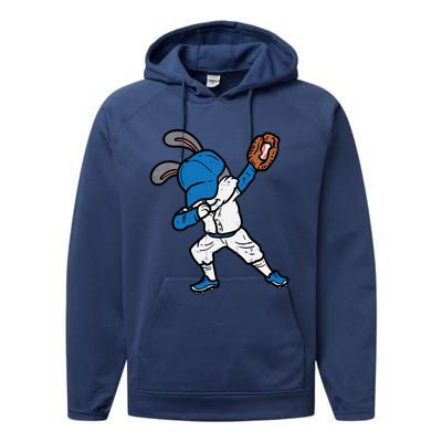 Bunny Rabbit Dab Baseball Easter Sport Pitcher Gift Performance Fleece Hoodie