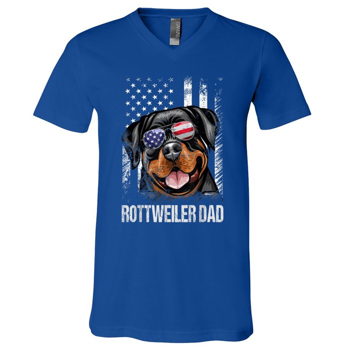 Best Rottweiler Dad Ever American Flag Dog Lover Gift V-Neck T-Shirt