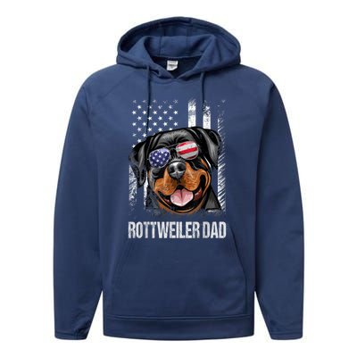 Best Rottweiler Dad Ever American Flag Dog Lover Gift Performance Fleece Hoodie