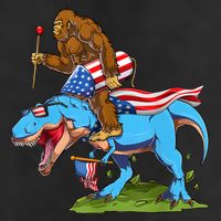 Bigfoot Riding Dinosaur USA Flag 4th Of July America 7 Panel Mesh Trucker Snapback Hat