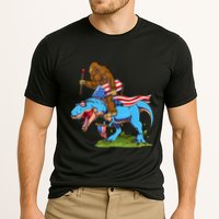 Bigfoot Riding Dinosaur USA Flag 4th Of July America Cooling Performance Crew T-Shirt