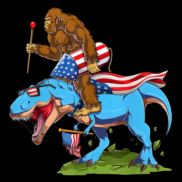 Bigfoot Riding Dinosaur USA Flag 4th Of July America Cooling Performance Crew T-Shirt