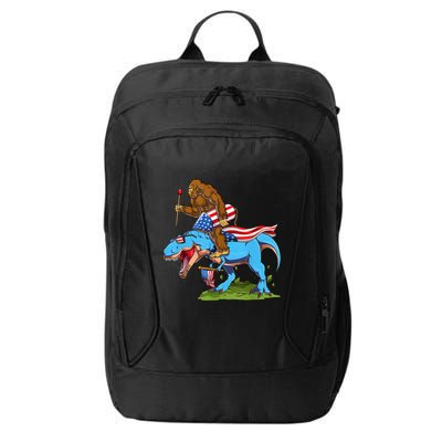 Bigfoot Riding Dinosaur USA Flag 4th Of July America City Backpack