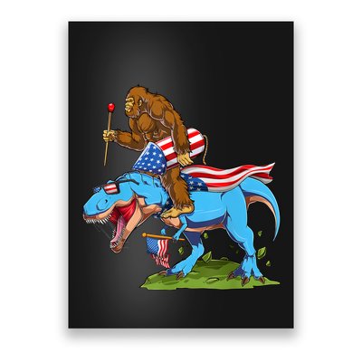 Bigfoot Riding Dinosaur USA Flag 4th Of July America Poster