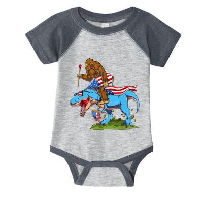 Bigfoot Riding Dinosaur USA Flag 4th Of July America Infant Baby Jersey Bodysuit