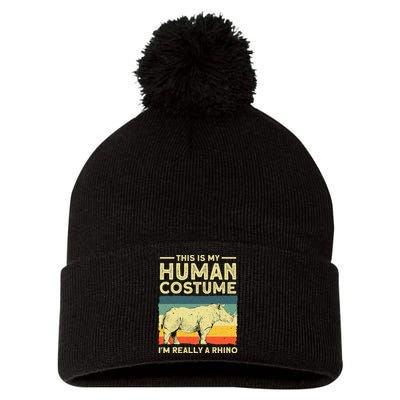 Best Rhino Design Rhino Rhinoceros Lovers Pom Pom 12in Knit Beanie