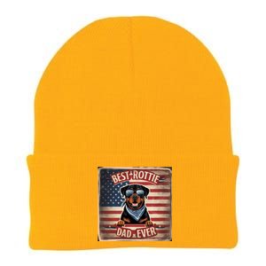 Best Rottie Dad Ever Rottweiler American Flag For Dad Gift Knit Cap Winter Beanie