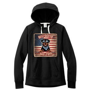 Best Rottie Dad Ever Rottweiler American Flag For Dad Gift Women's Fleece Hoodie