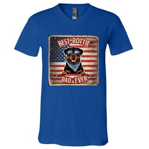 Best Rottie Dad Ever Rottweiler American Flag For Dad Gift V-Neck T-Shirt