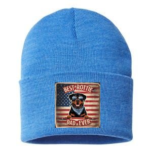 Best Rottie Dad Ever Rottweiler American Flag For Dad Gift Sustainable Knit Beanie