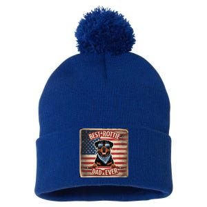 Best Rottie Dad Ever Rottweiler American Flag For Dad Gift Pom Pom 12in Knit Beanie