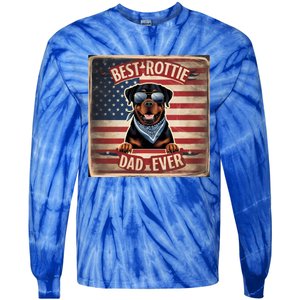 Best Rottie Dad Ever Rottweiler American Flag For Dad Gift Tie-Dye Long Sleeve Shirt