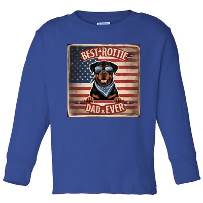 Best Rottie Dad Ever Rottweiler American Flag For Dad Gift Toddler Long Sleeve Shirt