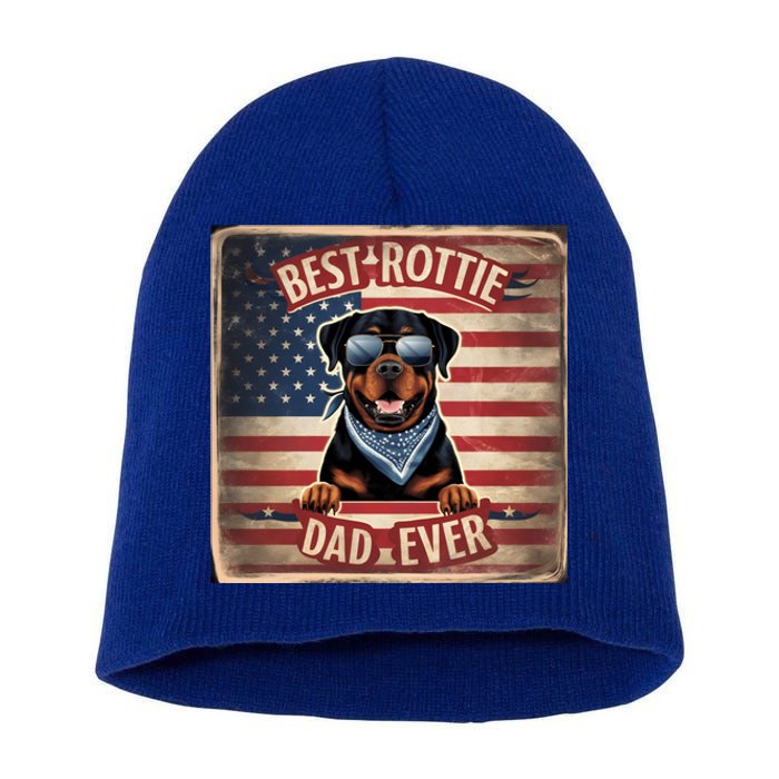 Best Rottie Dad Ever Rottweiler American Flag For Dad Gift Short Acrylic Beanie